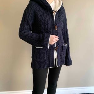 Zara Knitwear navy blue sweater with hoodie